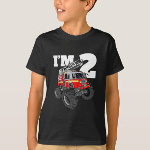 Kids Monster Fire Truck 2nd Birthday Boy 2 Toddler T-Shirt