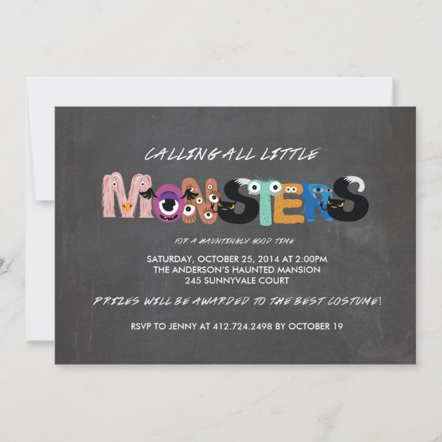 Kids Monster Halloween Party Invitation (Front)