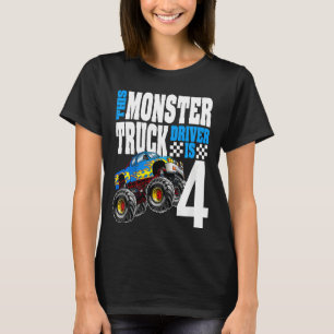 Kids Monster Truck 4th Birthday 4 year Old Monster T-Shirt