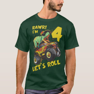 Kids Monster Truck 4th Birthday Boy Dinosaur 4 Yea T-Shirt