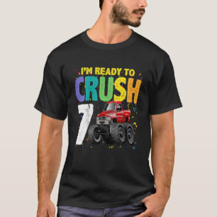 Kids Monster Truck 7th Birthday Dinosaur 7 Seven T-Shirt