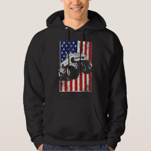 Kids Monster Truck American Flag Racing Usa Patrio Hoodie
