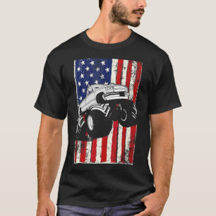 Kids Monster Truck American Flag Racing Usa Patrio T-Shirt