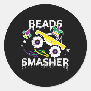 Kids Monster Truck Beads Smasher Mardi Gras Tee To Classic Round Sticker