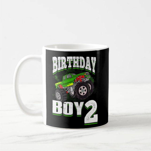 Kids Monster Truck Birthday Boy Is 2 Kids 2nd Birt Coffee Mug (Left)