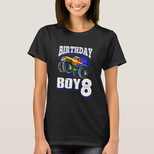 Kids Monster Truck Birthday Boy Is 8 Kids 8th Birt T-Shirt (Front)