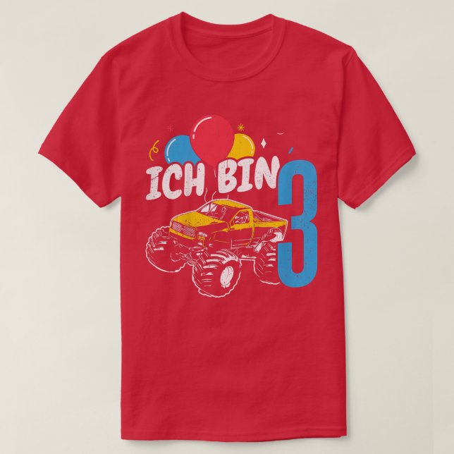 Kids Monster Truck Birthday Gift Ich bin schon 3 J T-Shirt (Design Front)
