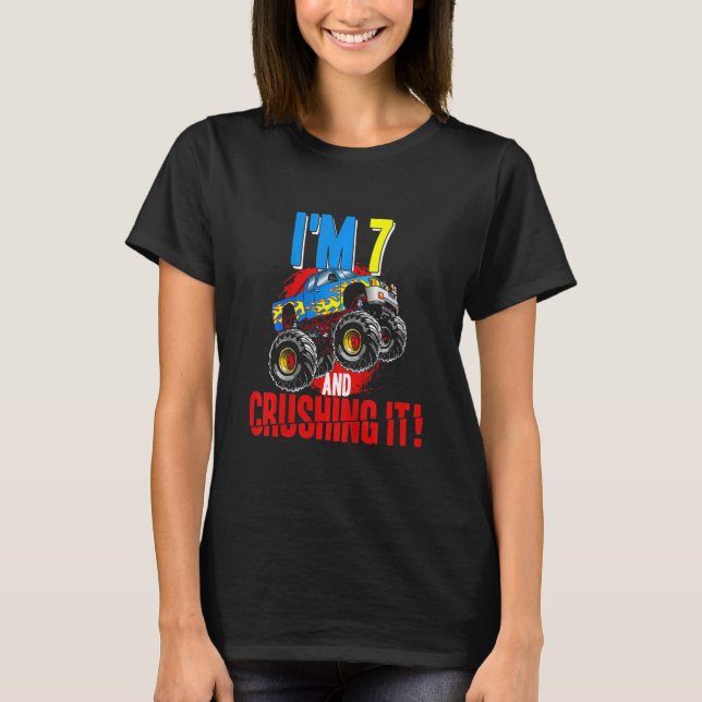Kids Monster Truck Birthday  I'm Going To Crush 7  T-Shirt (Front)