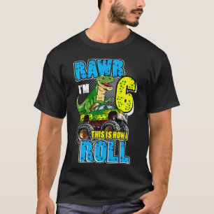 Kids Monster Truck Birthday Shirt For Boys T-Rex 6