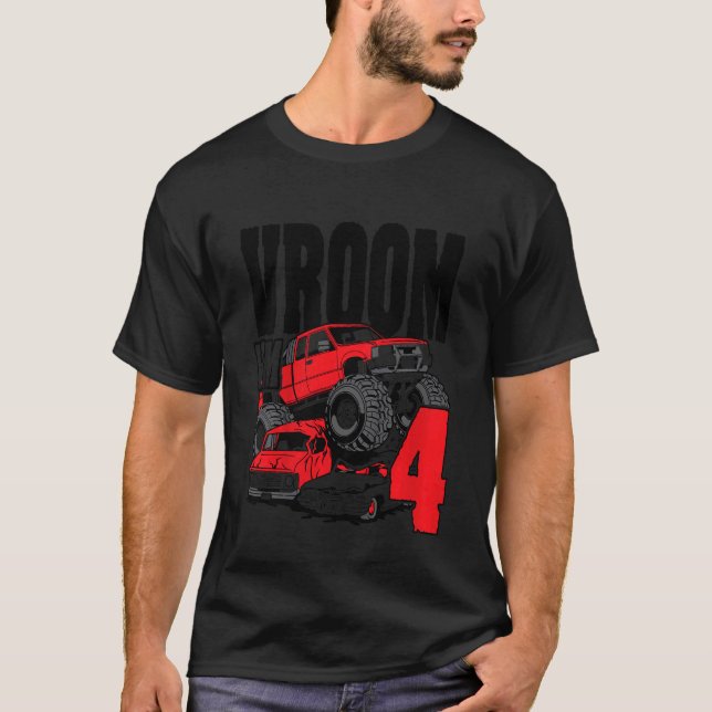 Kids Monster Truck Birthday Vroom I'm 4 T-Shirt (Front)