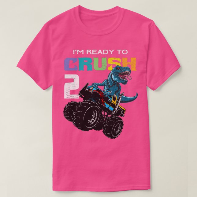 Kids Monster Truck Dinosaur 2nd Birthday Funny 2 T-Shirt (Design Front)