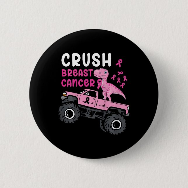 Kids Monster Truck Dinosaur Crush Breast Cancer Aw 6 Cm Round Badge (Front)