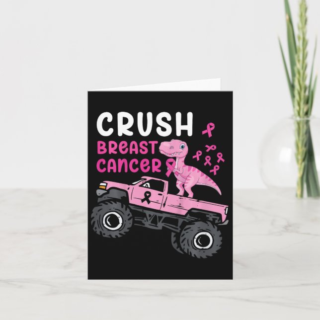 Kids Monster Truck Dinosaur Crush Breast Cancer Aw Card (Front)