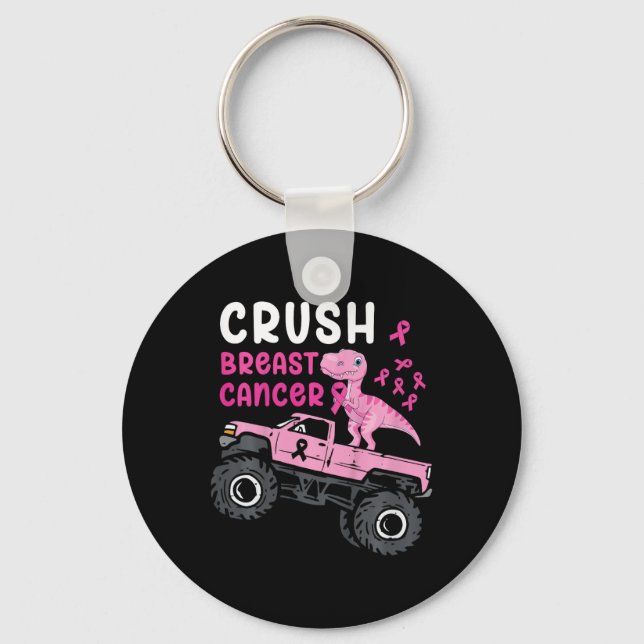 Kids Monster Truck Dinosaur Crush Breast Cancer Aw Key Ring (Front)