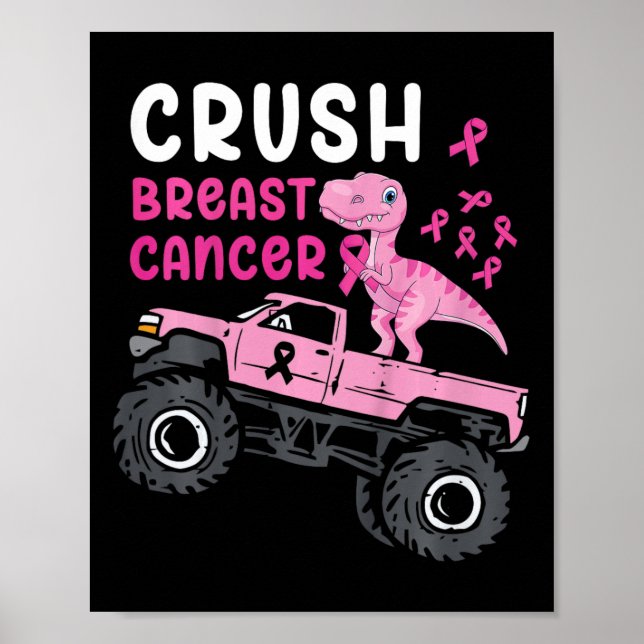 Kids Monster Truck Dinosaur Crush Breast Cancer Aw Poster (Front)