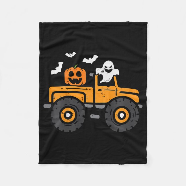 Kids Monster Truck Ghost Pumpkin Halloween Costume Fleece Blanket (Front)