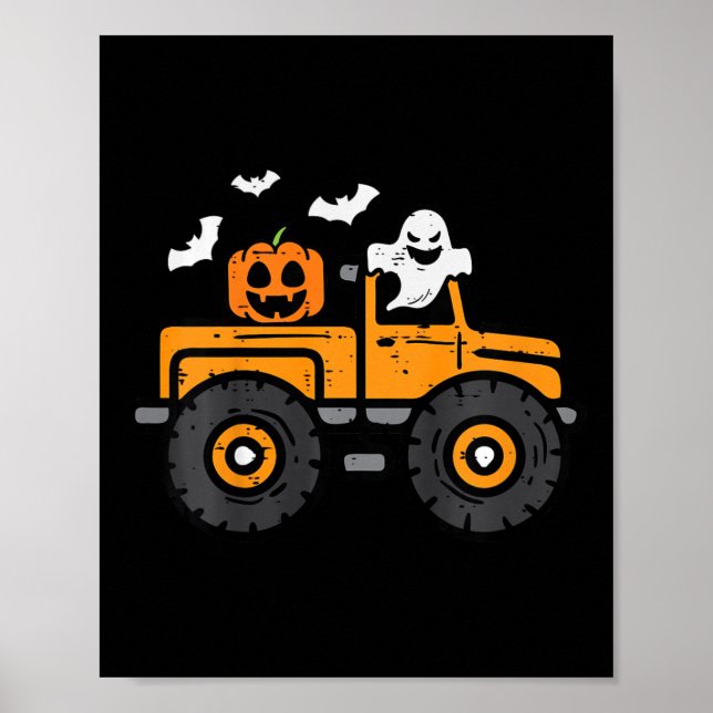Kids Monster Truck Ghost Pumpkin Halloween Costume Poster (Front)