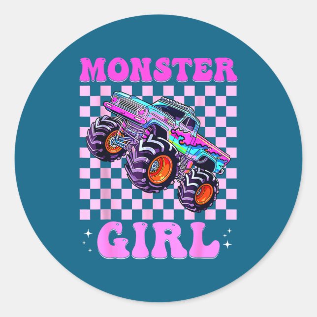 Kids Monster Truck Girl Nk Monster Trucks Lover Mo Classic Round Sticker (Front)