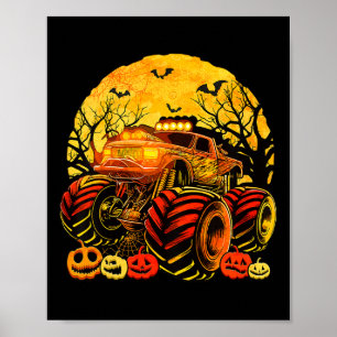Kids Monster Truck Halloween Jack O Lantern Boys T Poster