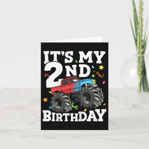 Kids Monster Truck Its My 2nd Birthday Boy Two 2 T Card