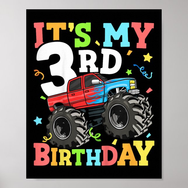 Kids Monster Truck Its My 3rd Birthday Boy 3 Three Poster (Front)