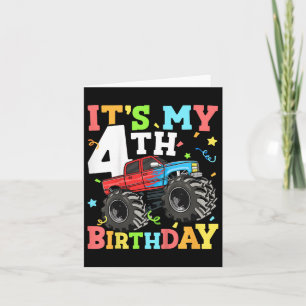Kids Monster Truck Its My 4th Birthday Boy 4 Four Card