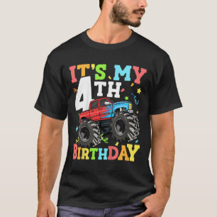 Kids Monster Truck Its My 4th Birthday Boy 4 Four T-Shirt