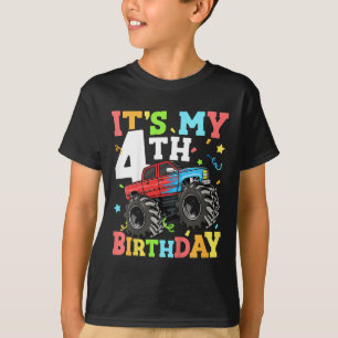 Kids Monster Truck Its My 4th Birthday Boy 4 Four T-Shirt