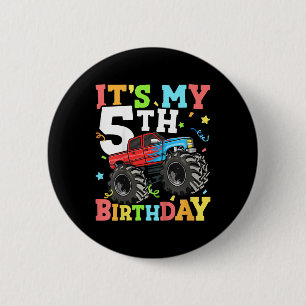 Kids Monster Truck Its My 5th Birthday Boy 5 Five  6 Cm Round Badge