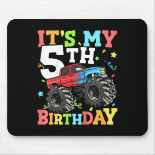Kids Monster Truck Its My 5th Birthday Boy 5 Five Mouse Mat