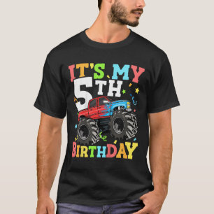 Kids Monster Truck Its My 5th Birthday Boy 5 Five  T-Shirt