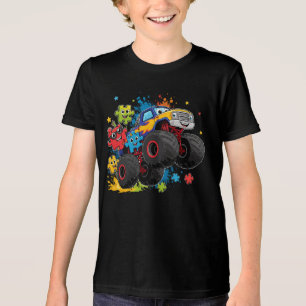 Kids Monster Truck Puzzle Cartoon Tri-Blend Shirt