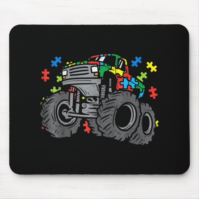 Kids Monster Truck Puzzles Cute Kids Autism Awaren Mouse Mat (Front)
