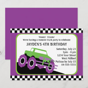Kids Monster Truck Racing Birthday Party Invitation