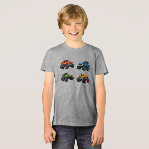 Kids Monster Truck T-Shirt with Custom Name Tri-Blend Shirt
