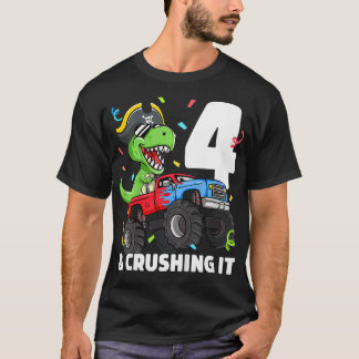 Kids Monster Truck TRex Pirate 4th Birthday Boy 4  T-Shirt