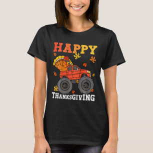 Kids Monster Truck Turkey Happy Thanksgiving Kids T-Shirt