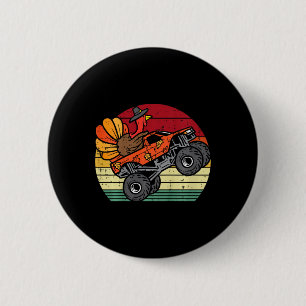 kids monster truck turkey sunset retro thanksgivin 6 cm round badge