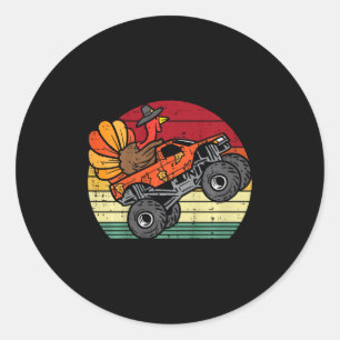 kids monster truck turkey sunset retro thanksgivin classic round sticker