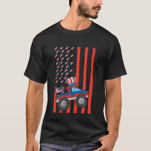 Kids Monster Truck Us Flag Boys 4th Of July Fourth T-Shirt