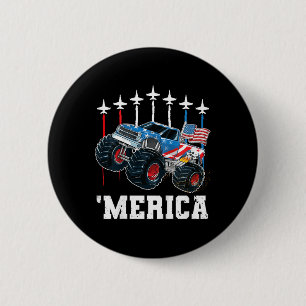 Kids Monster Truck Usa Flag Patriotic Toddlers Boy 6 Cm Round Badge