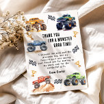 Kids Monster Trucks Birthday Party Thank You Card<br><div class="desc">Attention all little party animals! Get ready to rev up the fun with our 'BOOM,  CLASH ITS A MONSTER TRUCK BASH' Birthday Kids Monster Car Trucks thank you card. Adorned with adorable and vibrant monster car trucks,  this modern typography script thanking you for joining in on the celebration.</div>
