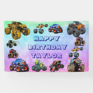 Kids Monster Trucks Race Car boy Birthday Party  Banner
