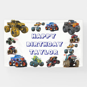 Kids Monster Trucks Race Car boy Birthday Party  Banner