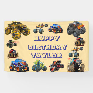Kids Monster Trucks Race Car boy Birthday Party  Banner