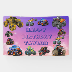 Kids Monster Trucks Race Car boy Birthday Party  Banner