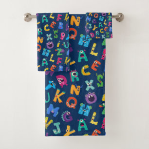 Kids Monsters ABC Silly Alphabet Monster Bath Towel Set