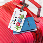 Kids Monsters Photo Luggage Tag<br><div class="desc">This monster themed luggage tag is perfect for kids going on vacation. The tag features,  4 monsters in shades of green,  blue and red,  bunting and their name. The font styles,  sizes and colours can be changed after personalising by clicking on the customise further link.</div>