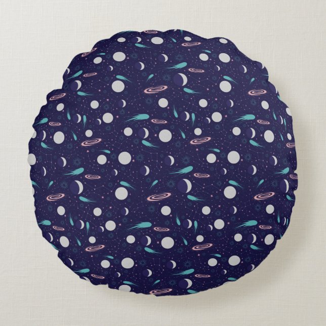 Kids Moon Meteor Black Hole Planet Comet Round Cushion (Front)