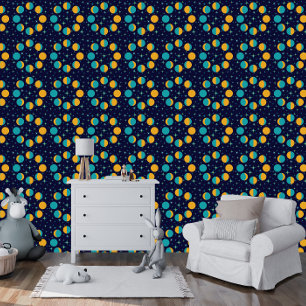 Kid's Moon Phases and Star Twinkles Dark Blue Wallpaper